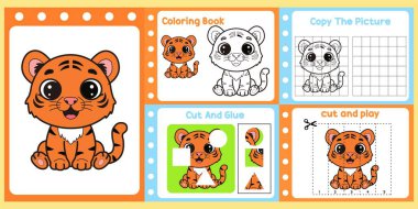 Çalışma kağıtları çocuklar için şirin bir kaplan vektörü..