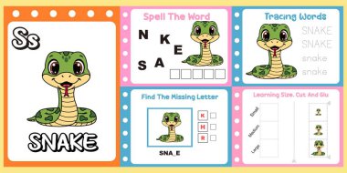 Çalışma kağıtları çocuklar için sevimli bir yılan vektörü..