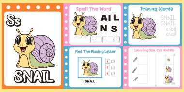 Çalışma kağıtları çocuklar için şirin bir salyangoz taşıyıcısı.