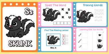 Çalışma kağıtları çocuklar için sevimli bir kokarca vektörü.