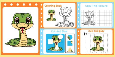 Çalışma kağıtları çocuklar için sevimli bir yılan vektörü..