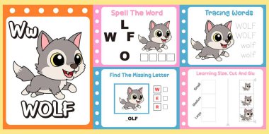 Çalışma kağıtları çocuklar için şirin bir kurt vektörü..