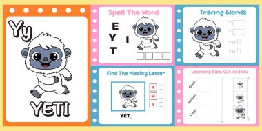 Çalışma kağıtları çocuklar için şirin bir Yeti vektörü.