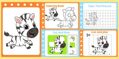 Çalışma kağıtları çocuklar için şirin bir zebra taşıyıcısı. çocuk eğitimi