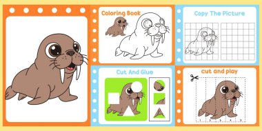 Çalışma kağıtları çocuklar için şirin bir deniz aygırı taşıyıcısı..