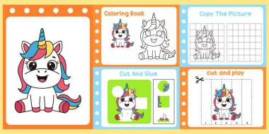 Çalışma kağıtları çocuklar için şirin bir tek boynuzlu at taşıyıcısı. vahşi hayvan