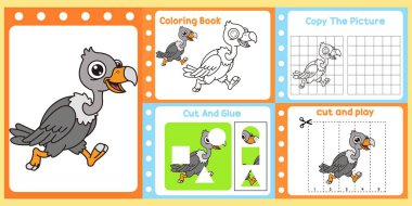 Çalışma kağıtları çocuklar için küçük şirin bir akbaba vektörü..