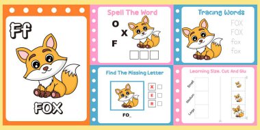 Çalışma kağıtları çocuklar için şirin bir tilki vektörü..