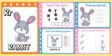 Çalışma kağıtları çocuklar için şirin bir tavşan vektörü..