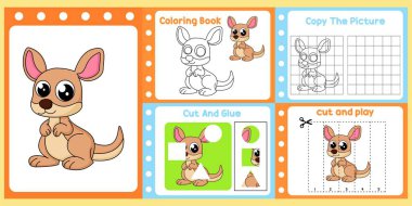 Çalışma kağıtları çocuklar için küçük şirin bir kanguru vektörü..