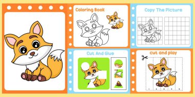 Çalışma kağıtları çocuklar için şirin bir tilki vektörü.