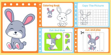 Çalışma kağıtları çocuklar için şirin bir tavşan vektörü..