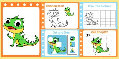 Çalışma kağıtları çocuklar için şirin bir iguana vektörü.