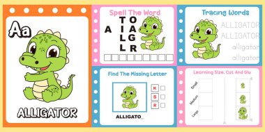 Çalışma kağıtları çocuklar için şirin bir timsah vektörü.