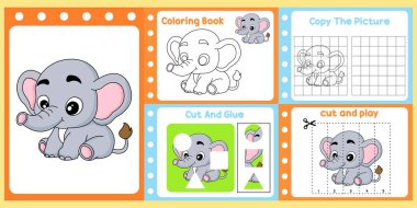 Çalışma kağıtları çocuklar için şirin bir fil vektörü..