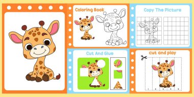 Çalışma kağıtları çocuklar için bir zürafa vektörü.