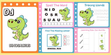 Çalışma kağıtları çocuklar için küçük sevimli bir dino vektörü..