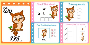 Çalışma kağıtları çocuklar için sevimli bir baykuş vektörü.