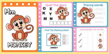 Çalışma kağıtları çocuklar için şirin bir bebek maymun vektörü.