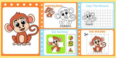 Çalışma kağıtları çocuklar için şirin bir maymun vektörü. eğitim için