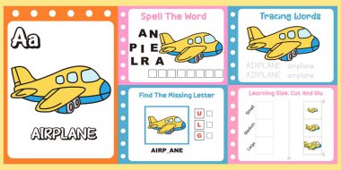 Çalışma kağıtları çocuklar için bir uçak vektörü. tasarım uçağı illüstrasyonu