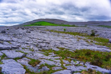 İrlanda 'nın Clare ilçesindeki Burren Geopark Karst arazisi.