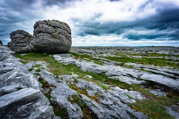 stock image The Burren geopark karst landmark with dramatic sky in county Clare