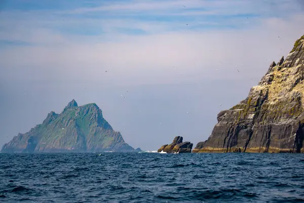 stock image View of little skellig and Skellig Michael rock celtic monastic  in Ireland 