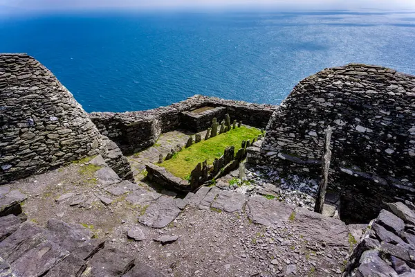 stock image Skellig Michael rock celtic monastic settlement on a sunny day in Ireland 