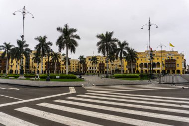 View of Plaza de Armas in Lima highlighting its colonial architecture surrounded by historic buildings and vibrant atmosphere making it a central landmark in the city rich cultural heritage clipart