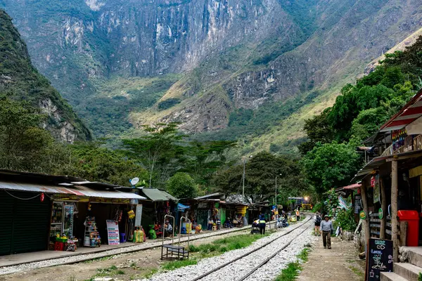 Peru 'daki tropikal ormanın ortasındaki Machu Picchu' ya giden tren yolu.
