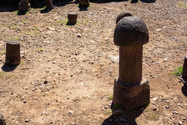 Temple of Fertility Inca Uyo with Carved Stone Monoliths in Chucuito Puno Peru South American History clipart