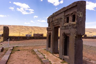 Famous Tiwanaku Sun Gate a Monumental Stone Archway With Precise Geometric Engravings and Religious Iconography in the Bolivian Highlands clipart