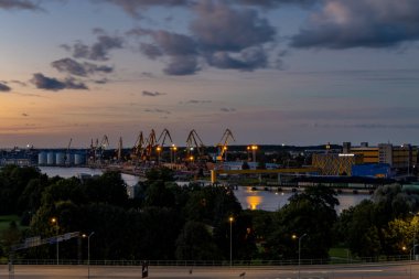 Ventspils. Panorama of the city at night.