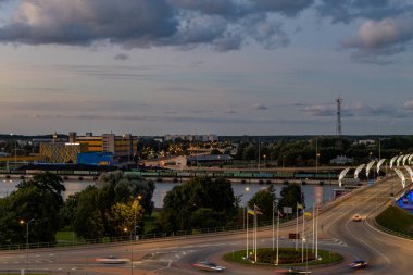 Ventspils. Panorama of the city at night.
