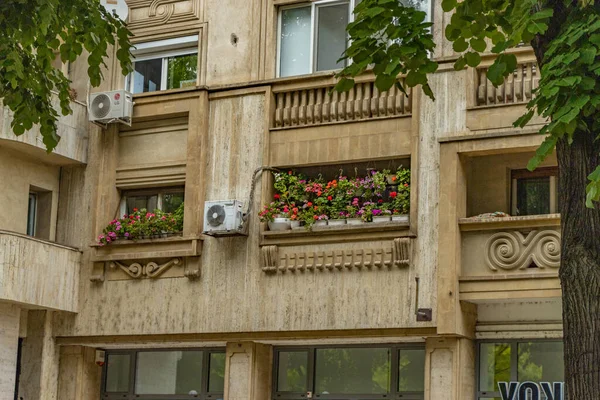 Bucharest Romania Front View Balconies Old Architecture Stone Block — стокове фото