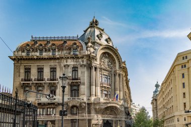 Bükreş, Romanya. Calea Victoriei 'yi inşa eden Tarihi Ulusal Kütüphane