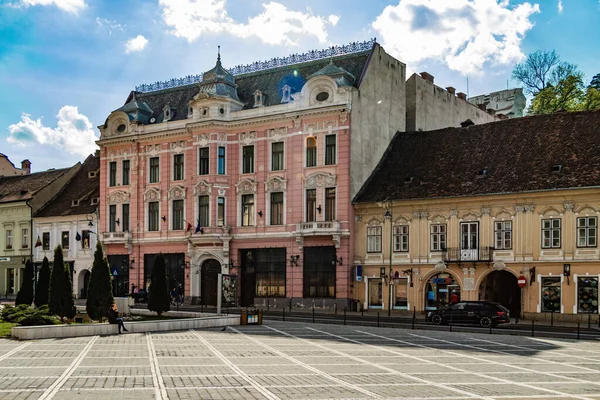Μπράσοφ Ρουμανία Πλατεία Του Συμβουλίου Brasov Piata Sfatului Είναι Κεντρική — Φωτογραφία Αρχείου
