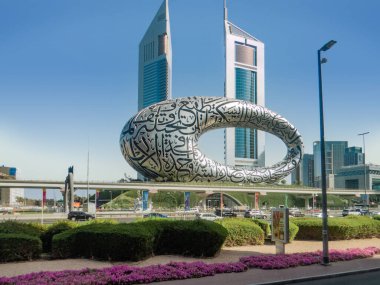 Dubai, United Arab Emirates. Museum of the future. Futuristic building. Sheikh Zayed Road. clipart