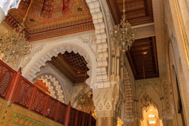 CASABLANCA, MoroCCO, Hassan II Camii 'nin içi. Fas 'taki en büyük camidir..