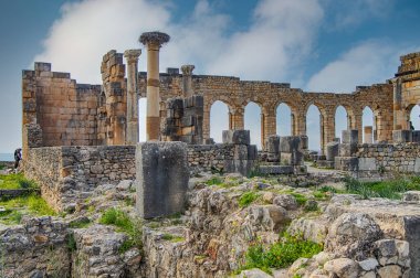 Volubilis, Fas - turistik cazibe ve Meknes yakınlarındaki bir Roma arkeolojik alanı. Volubilis, Fas bir UNESCO Dünya Mirası ve Roma İmparatorluğu 'nun iyi korunmuş bir sömürge kentidir..