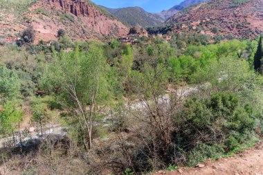 Ourika Valley landscapes, Morocco. Fertile valley in the shadows of the snow capped high atlas mountains, about 60 Kilometers from Marrakech. clipart