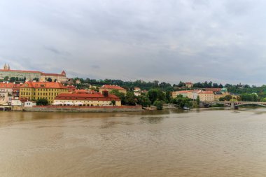 Prague, Czech Republic Scenic view of the Vltava river, Manesov bridge and the old town clipart