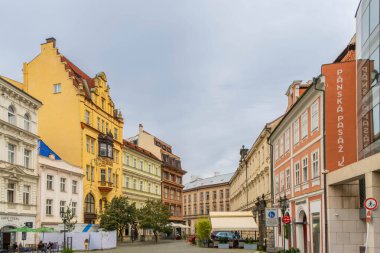 Prague, Czech Republic. Fruit market square with historic house at the Czech eagle clipart