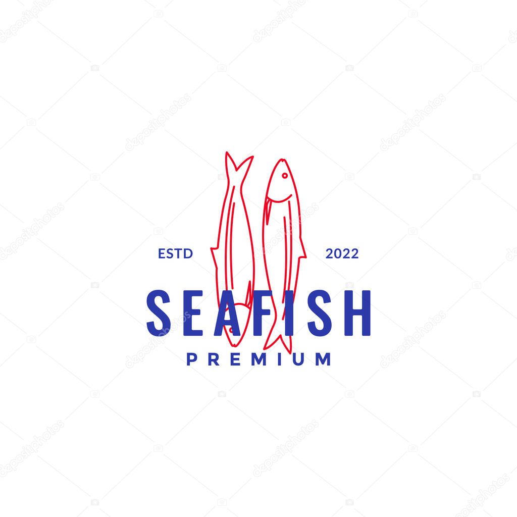 Sea fish tuna line art hipster logo design