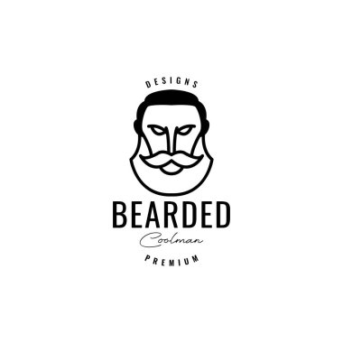 Yüz adam sakalı ve bıyık çizgisi hipster logo tasarımı 