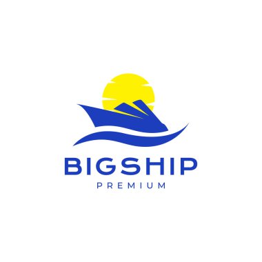 Güneş logosu tasarım vektörlü büyük bir gemi okyanusu.