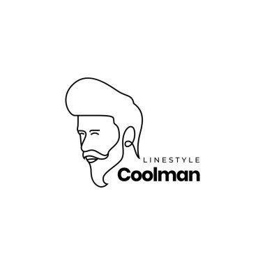 cool man face hair style minimal çizgi logo tasarım vektörü