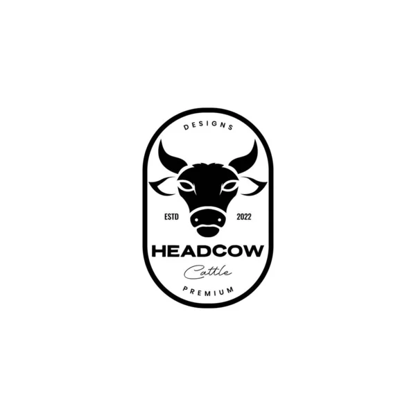 Hlava Kráva Jednoduchý Odznak Vintage Logo Design — Stockový vektor