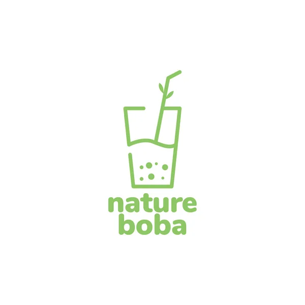 Bebida Vidrio Boba Naturaleza Verde Logotipo Diseño — Vector de stock